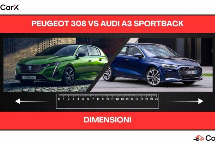 Peugeot 308 vs Audi A3 Sportback dimnsioni