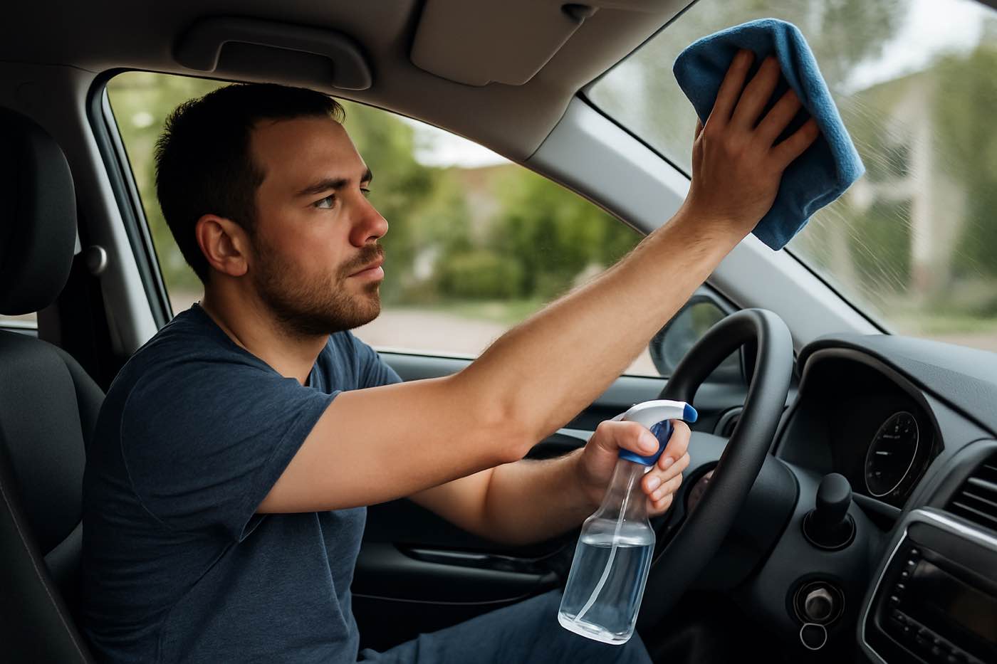 sgrassare vetri interni auto